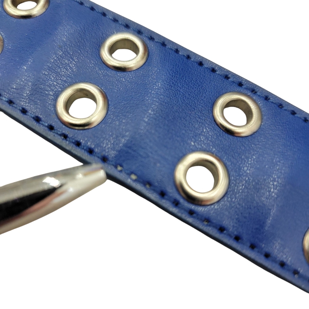 Edgy Bright Blue Double Grommet Belt Unisex Punk Metal 80’s 90’s Size 32 - Picture 8 of 13